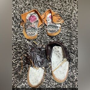 Fringed Moccasin Slippers with Patterned Design